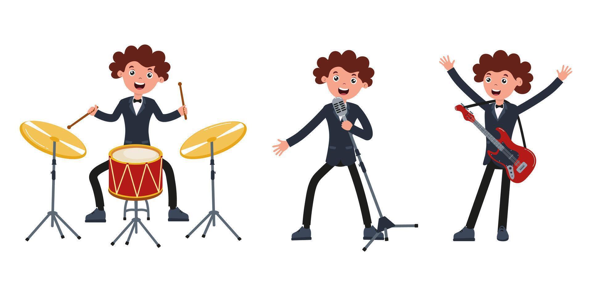 Young musician performing at a lively concert while playing multiple instruments vector