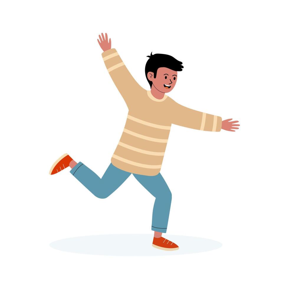 Youthful boy joyfully running in a casual outfit with bright shoes vector