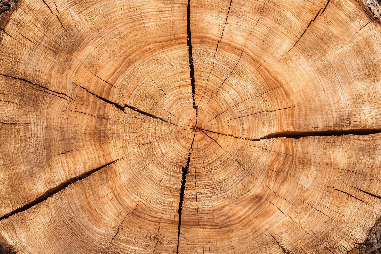 A close-up view of a tree stump showcasing its intricate growth rings and natural textures. This image highlights the beauty and detail of nature's craftsmanship in wood. photo