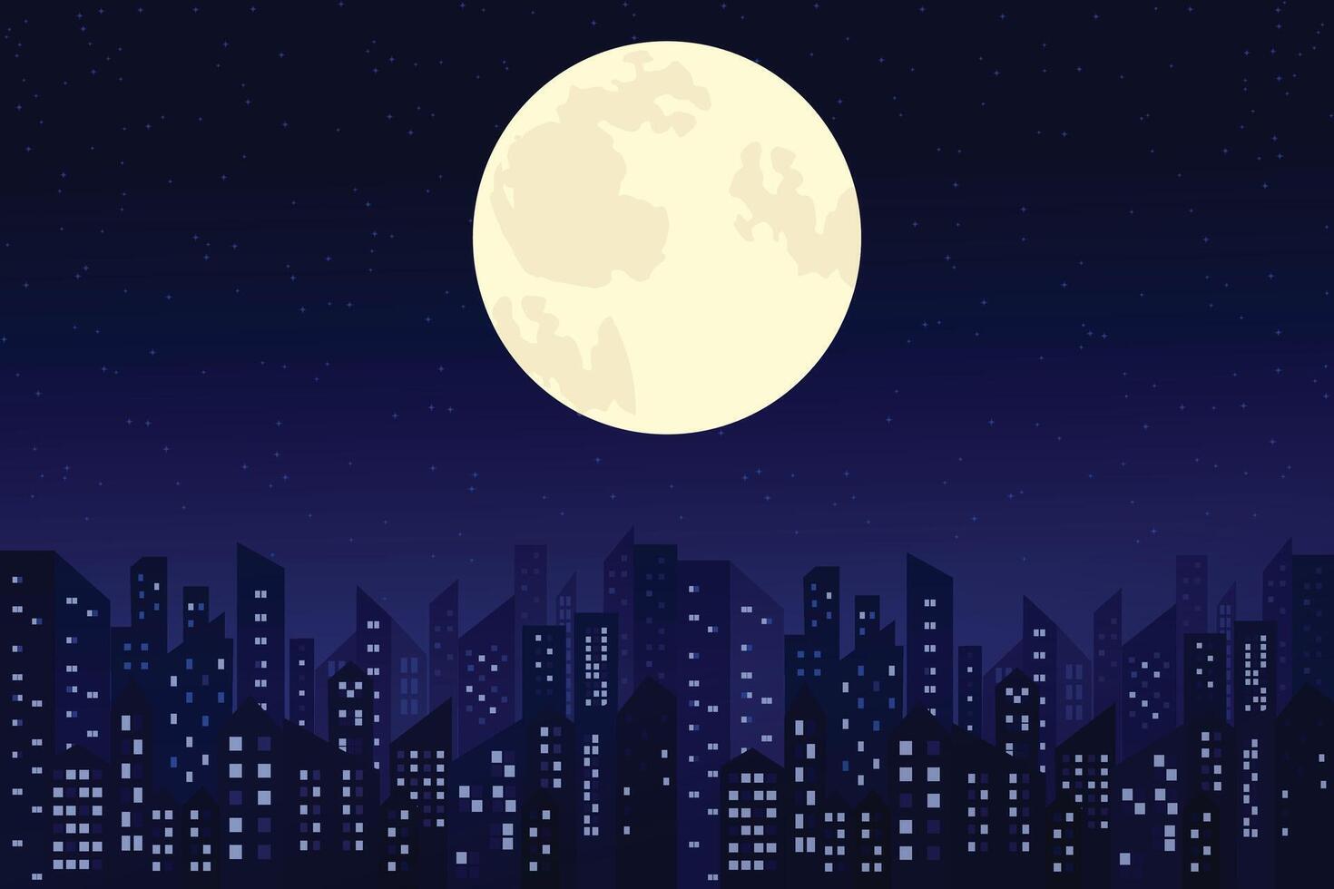 Flat illustration of a night city with moon and stars vector
