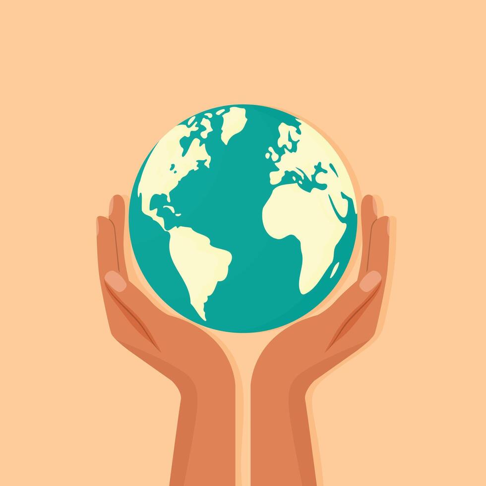 Hands holding Earth flat illustration isolated vector