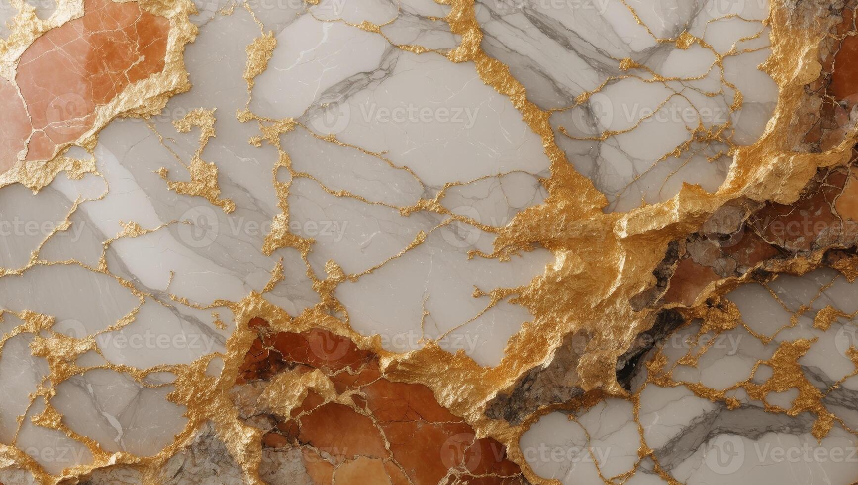 Elegant Marble Surface with Golden Veins and Natural Stone Accent in Warm Tones for Stylish Background or Texture. photo