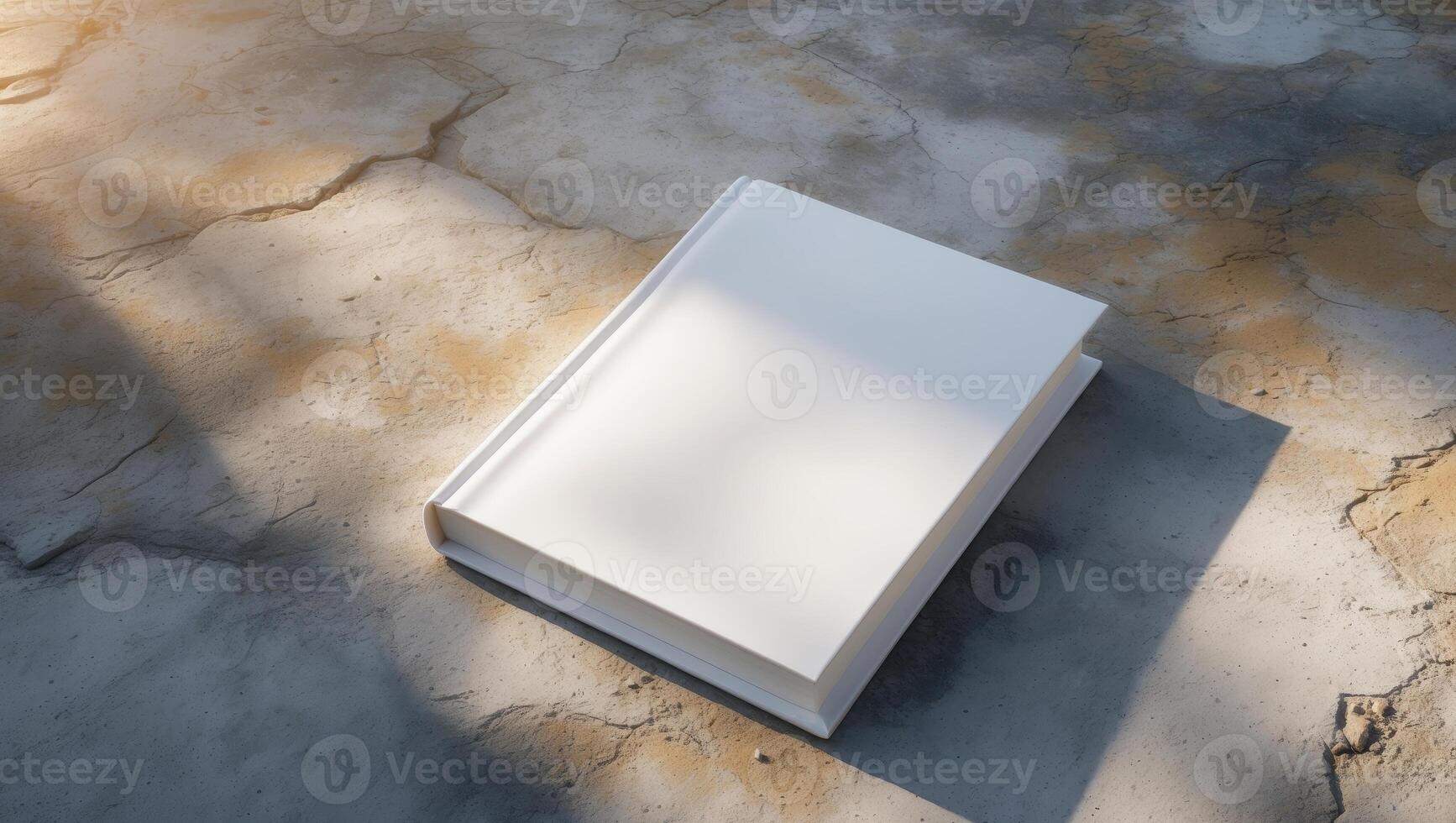 Blank White Book Mockup on Concrete Background with Sunlight. photo