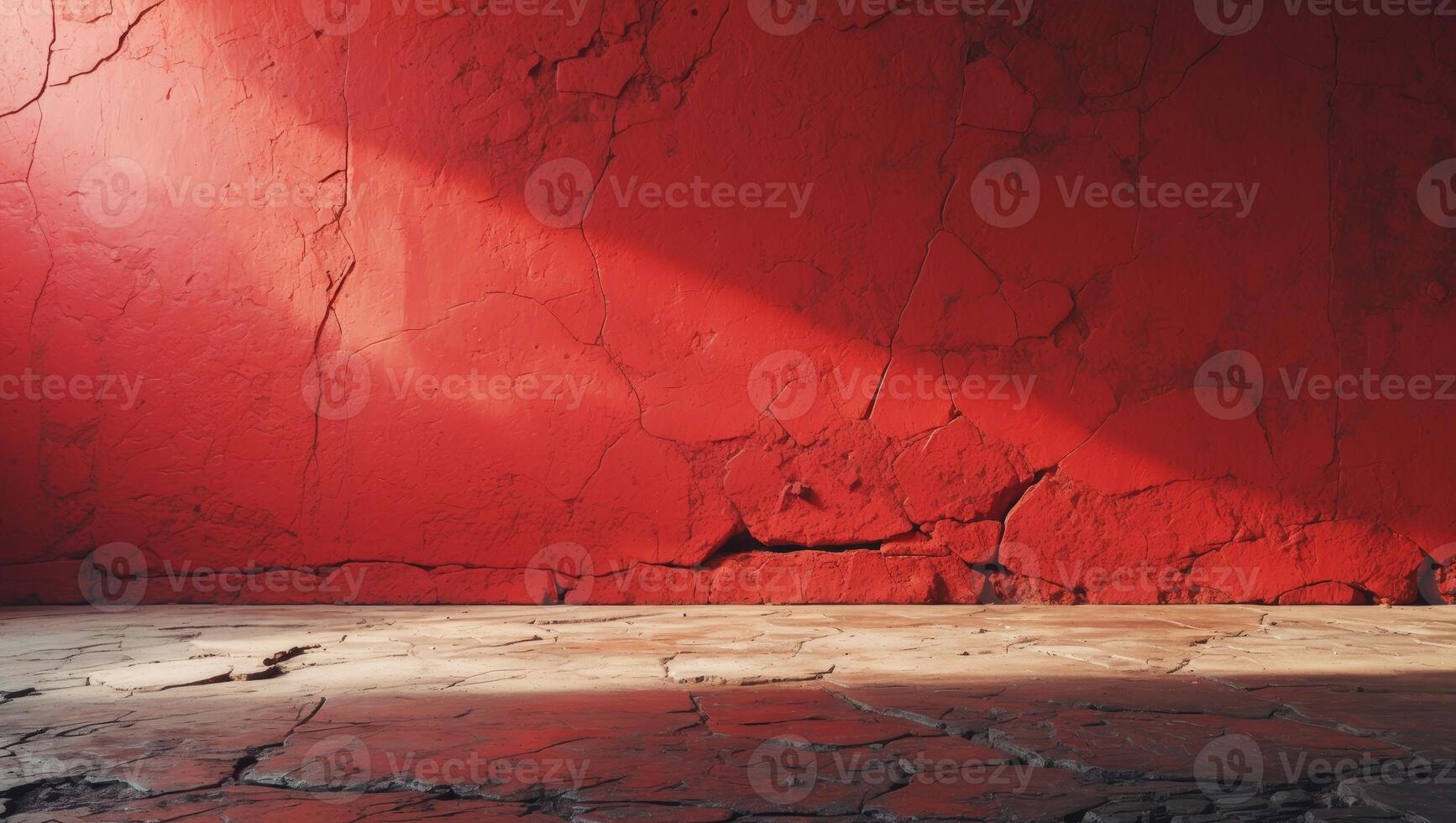 Red Grunge Textured Wall and Floor Background Ideal for Adding Text or Graphics in Creative Projects. photo
