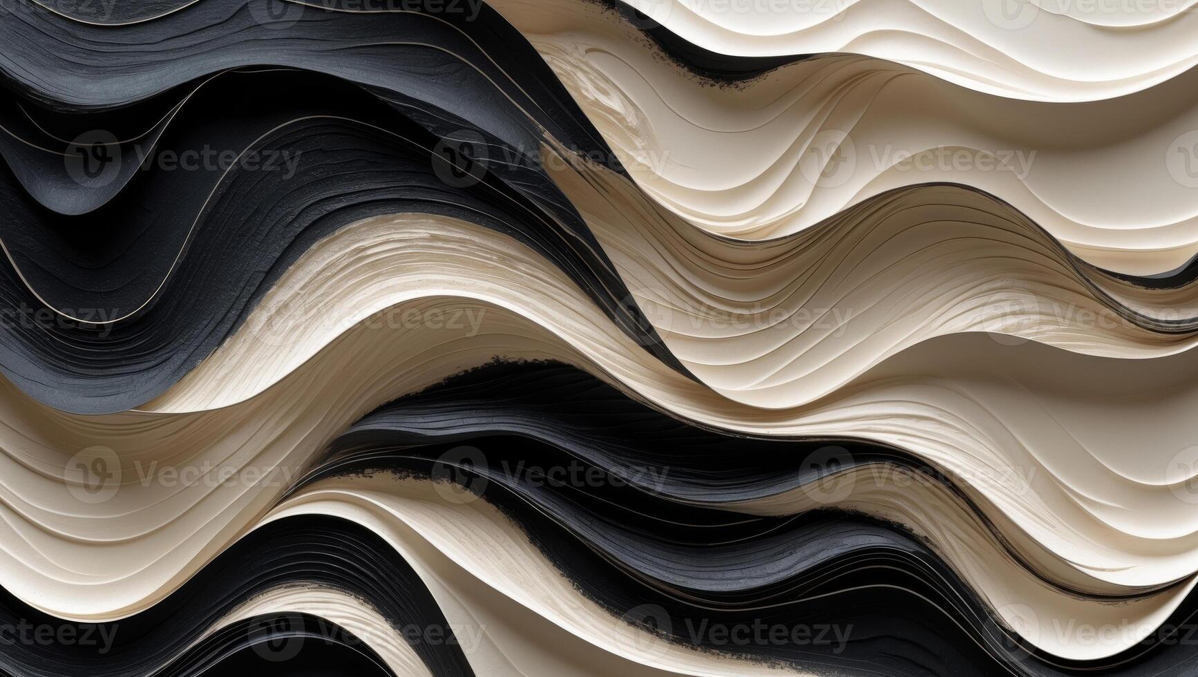 An Abstract Wavy Surface Featuring an Elegant Contrast of Black and Beige Colors. photo