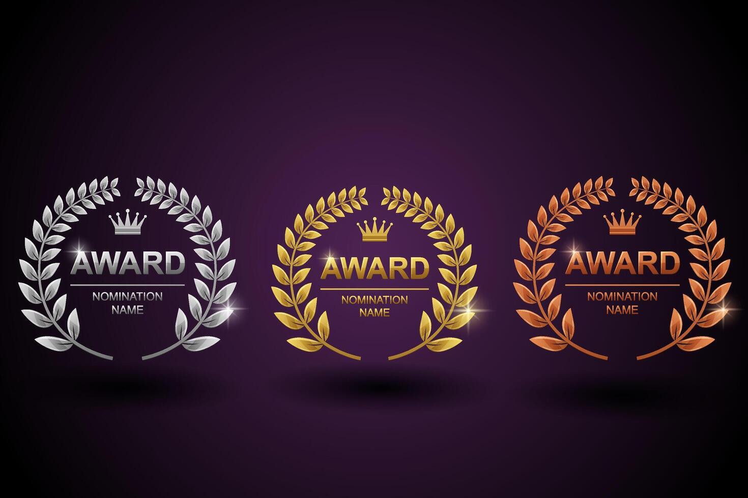 gold, silver and bronze laurel wreath. Winner label vector