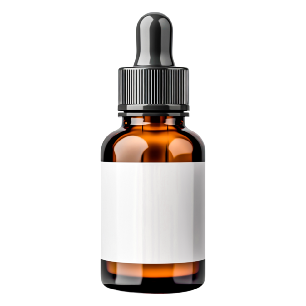 Glass dropper bottle with blank label for product branding display png