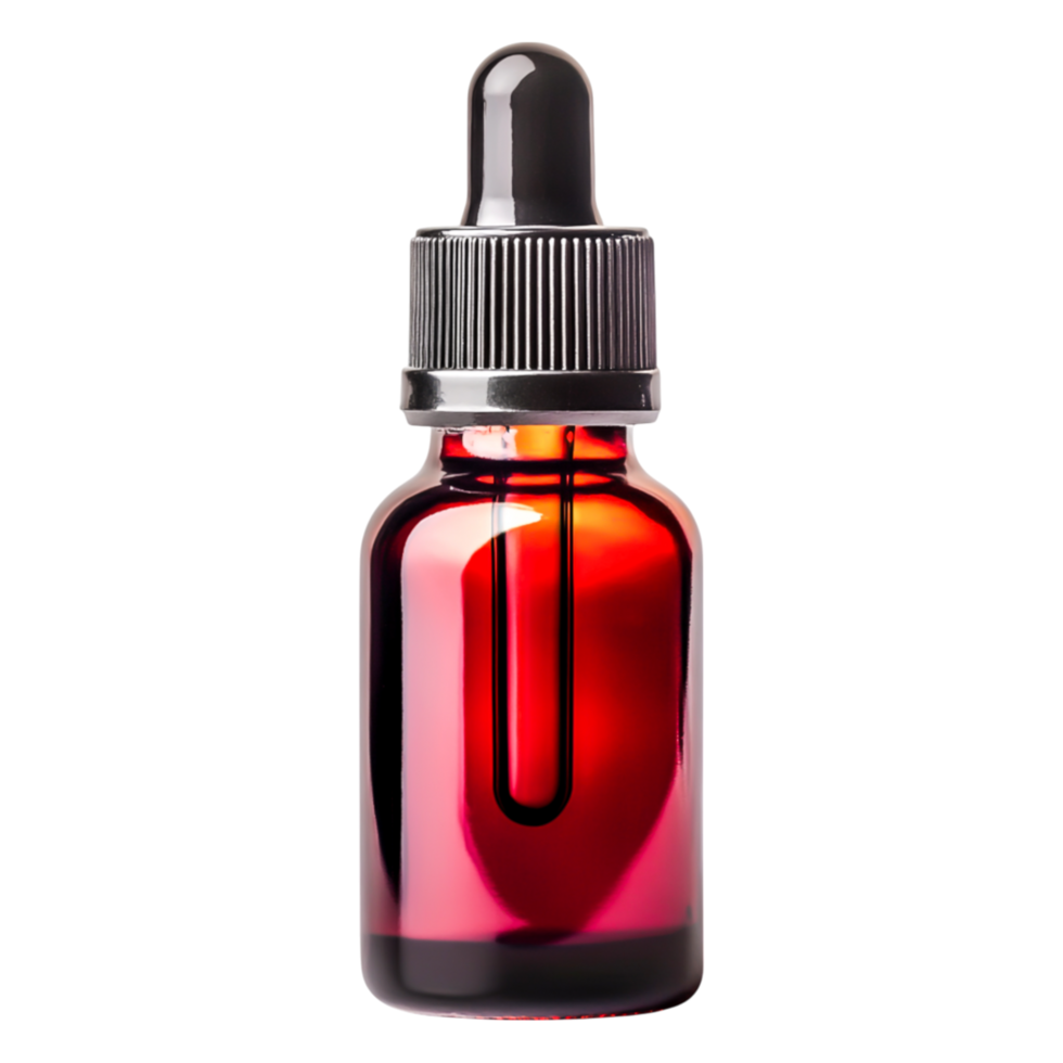 Red Glass Dropper Bottle with Black Cap on png