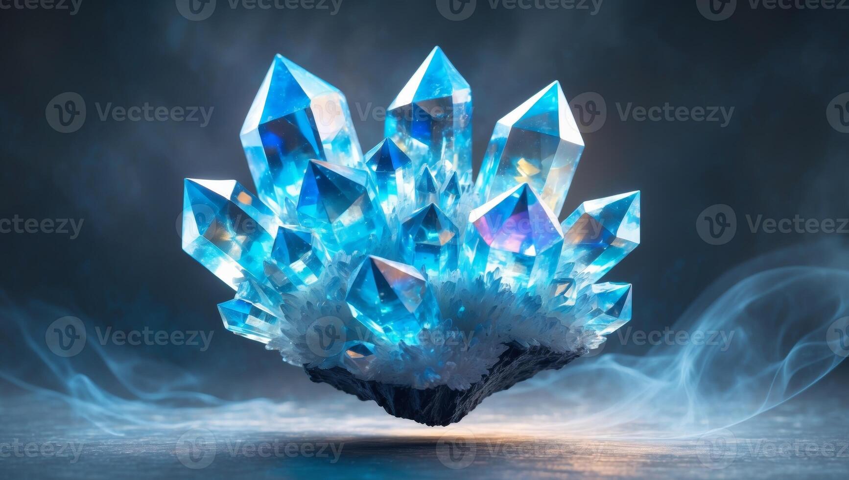 Luminous Blue Crystal Cluster Glowing Darkly photo