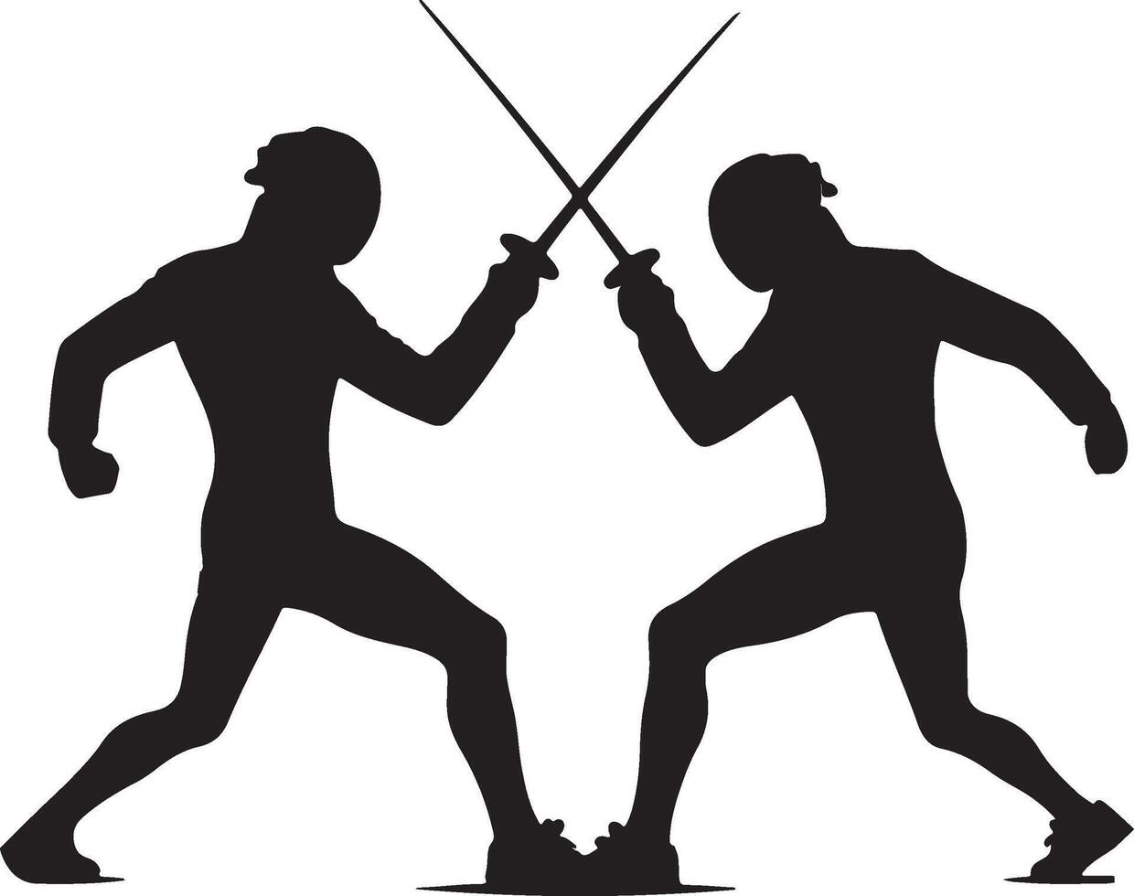 Two people fencing with swords on a white background vector