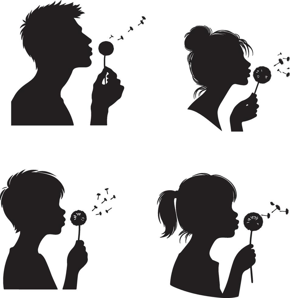 Silhouettes of people blowing dandelions vector