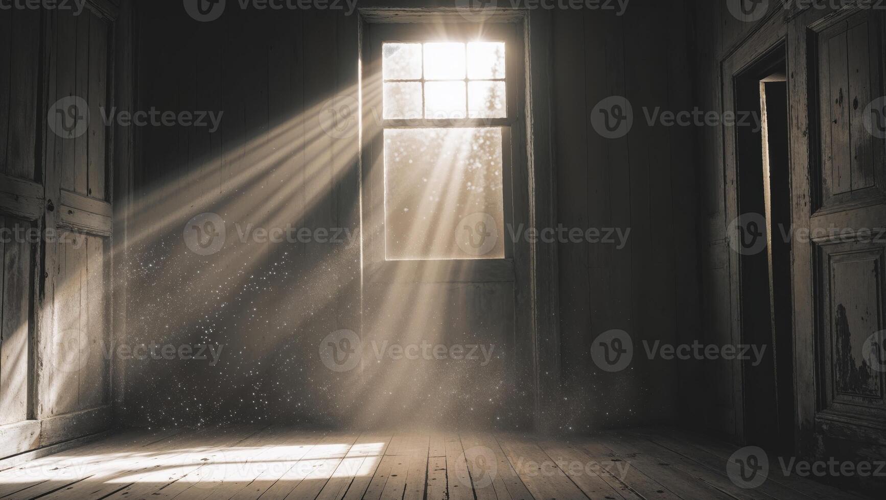 A room with sunlight streaming through a window photo