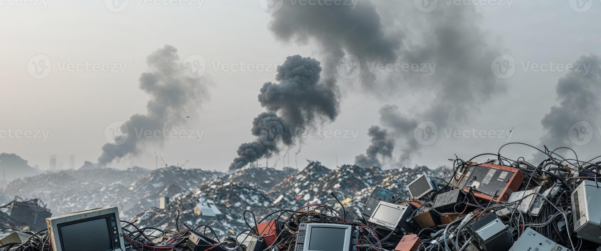 A pile of old computers and other electronic devices photo