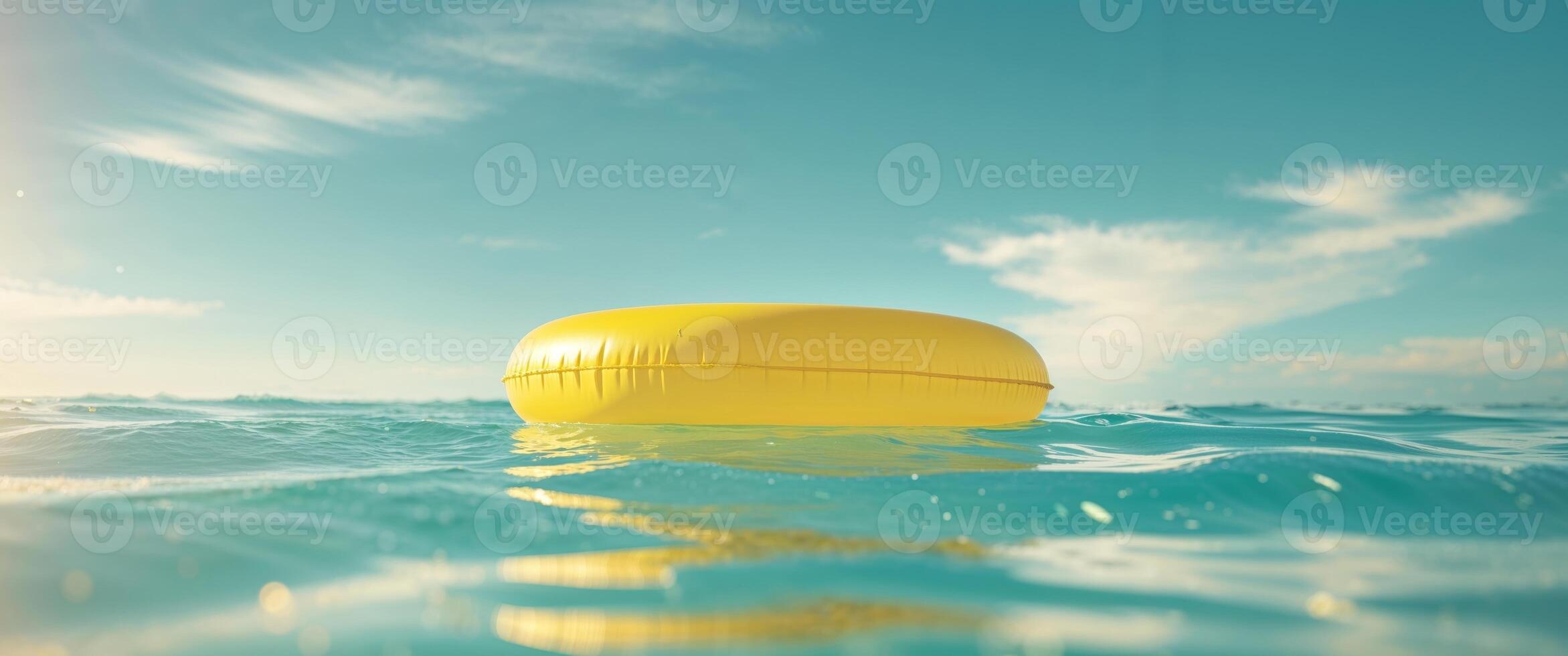 A yellow buoy floating in the ocean photo