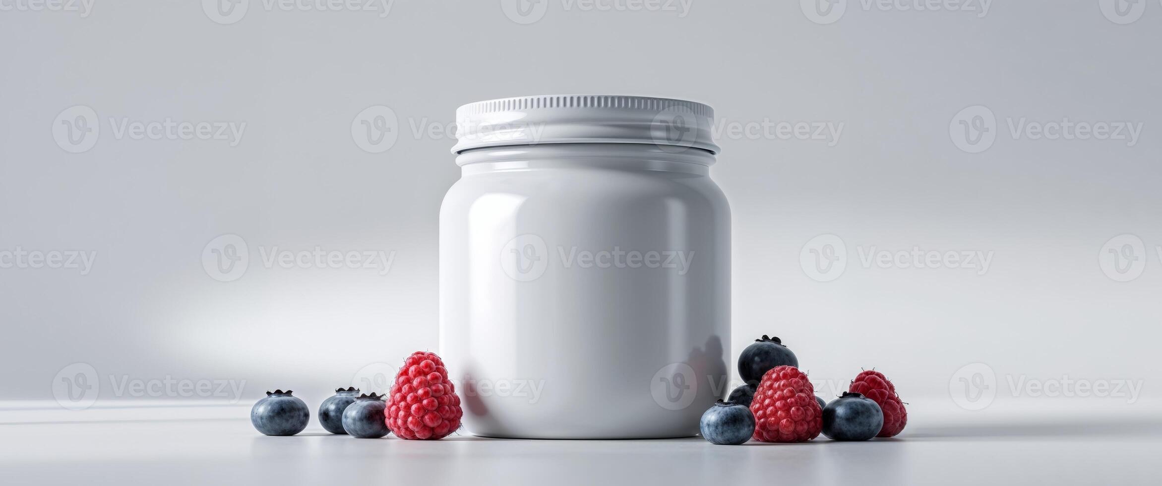 A white bottle with berries and a blueberry photo