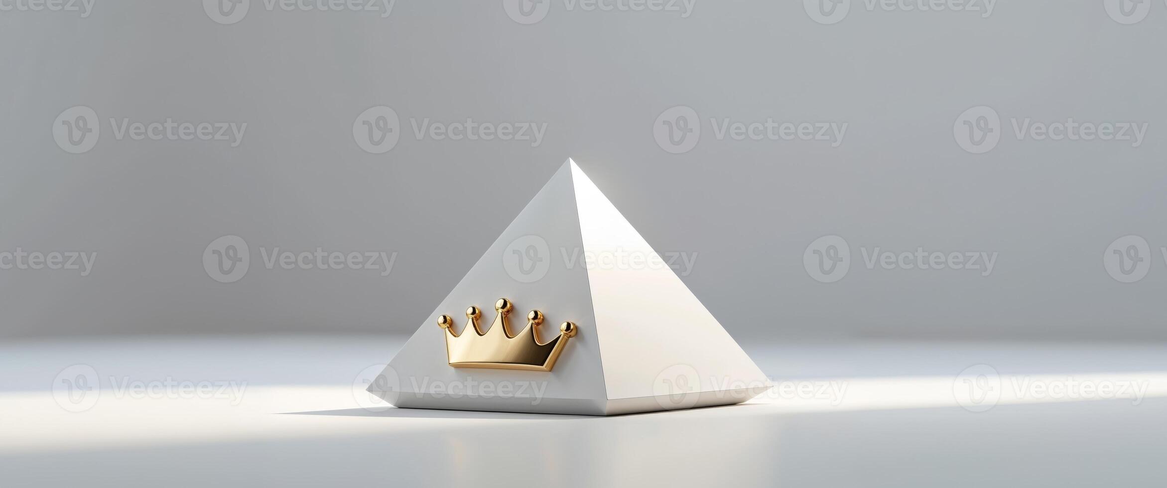 A white pyramid shaped object with a gold crown on top photo