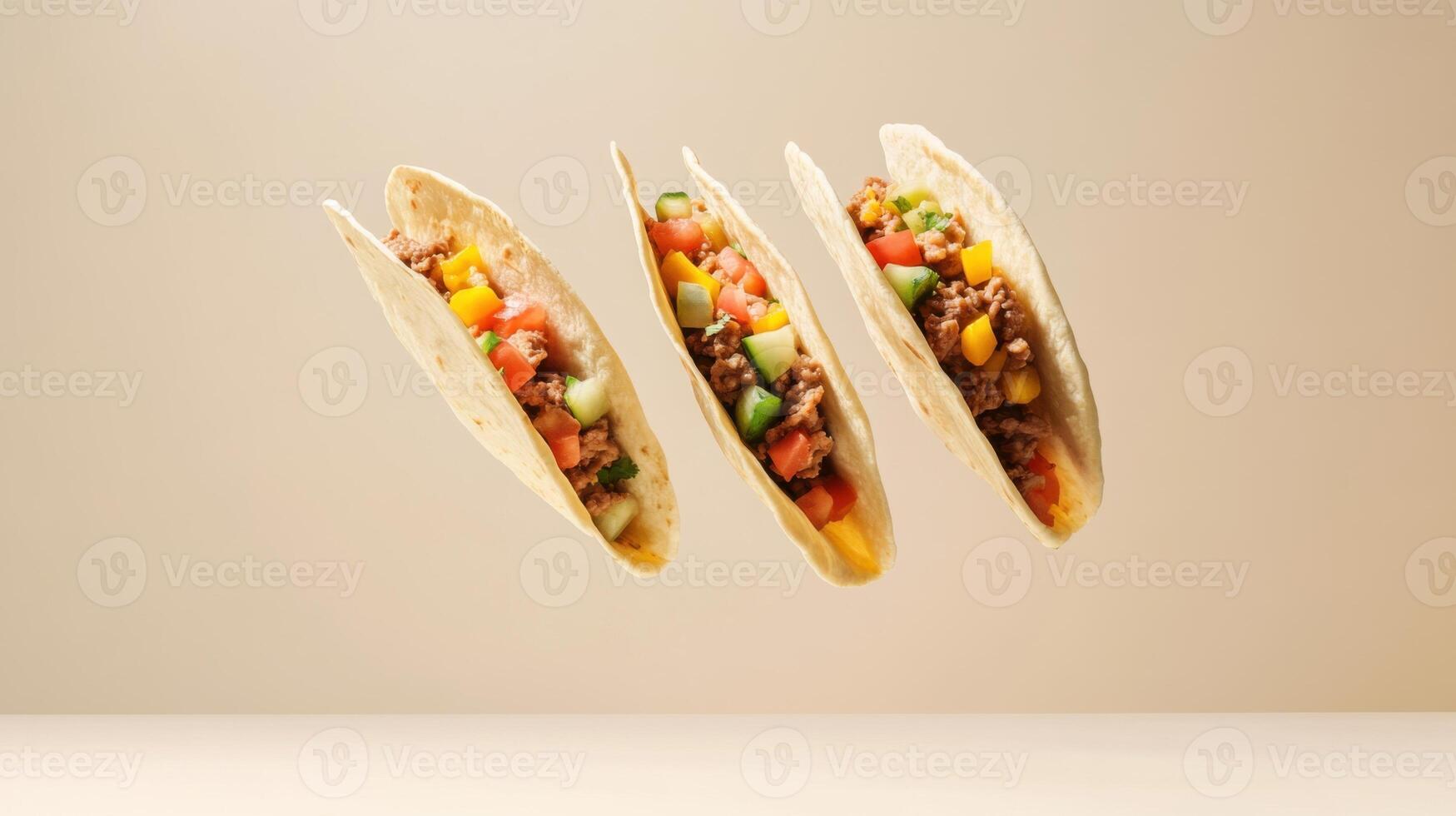 Delicious Mexican tacos filled with seasoned beef and fresh vegetables ready to be enjoyed photo