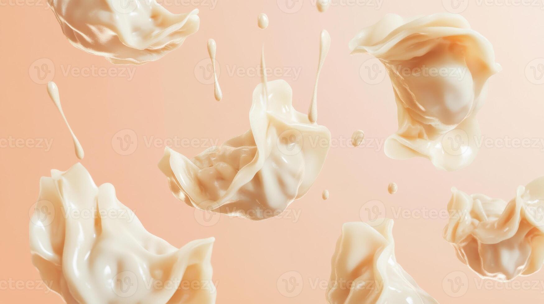 Creamy dumplings floating in savory sauce against a soft pastel background photo
