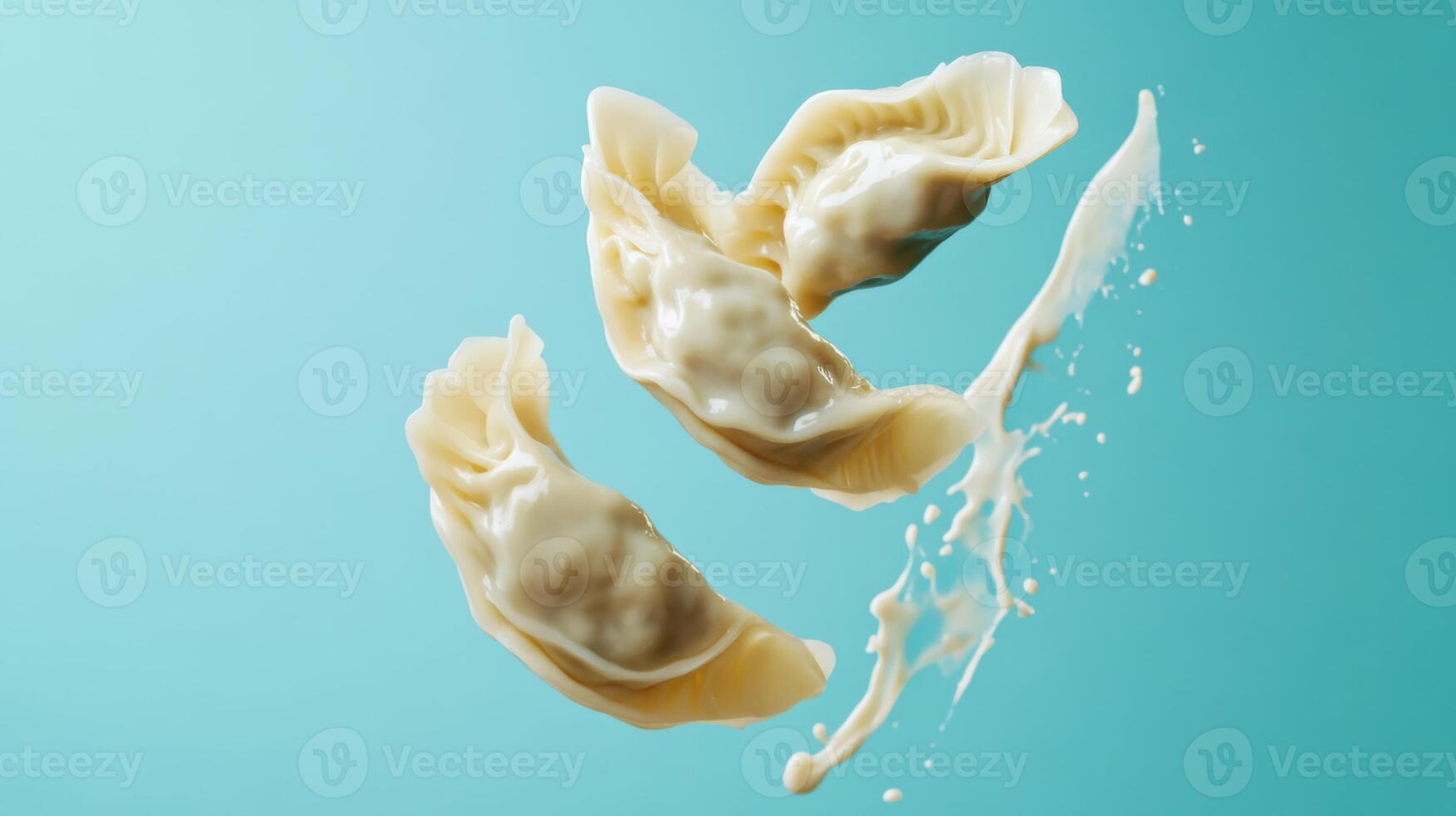 Dumplings in creamy sauce float gracefully against a vibrant background showcasing culinary art photo