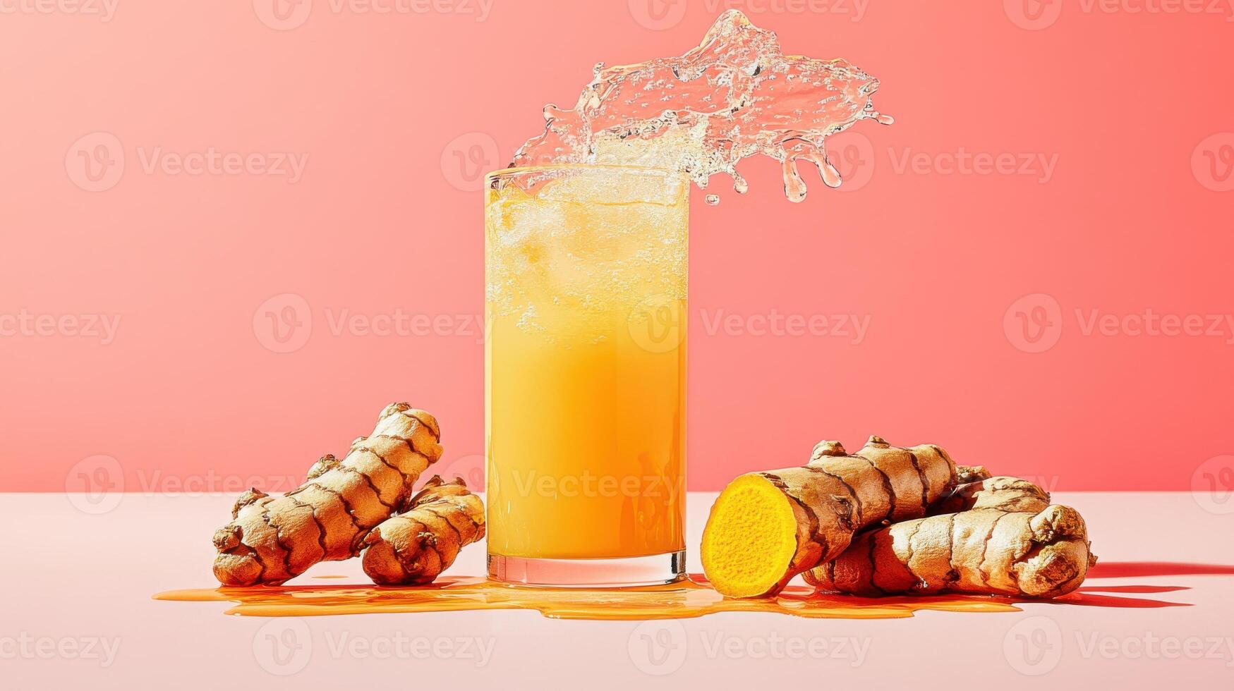 Refreshing lemonade infused with freshly grated turmeric on a vibrant background photo