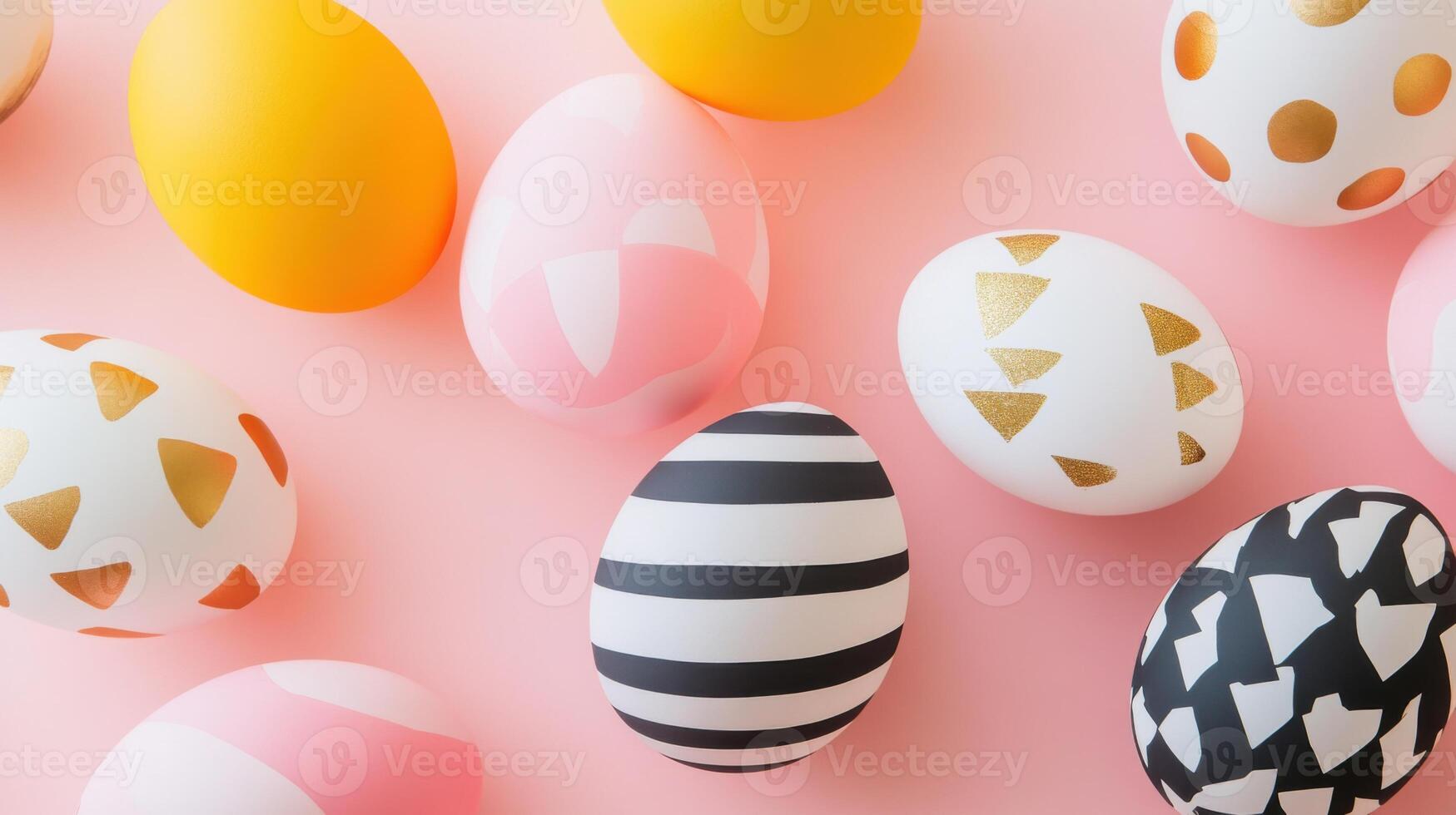 Elegant arrangement of modern eggs showcasing minimalistic design on a soft pink background photo
