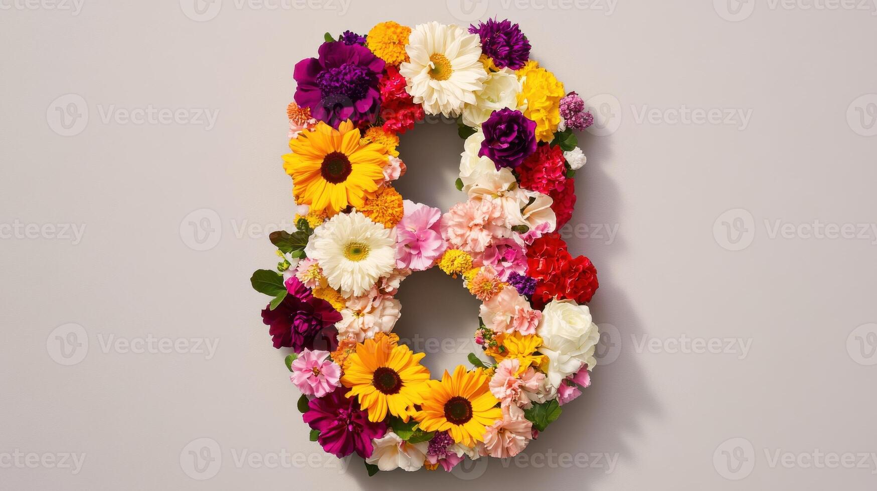 Number 8 made of flowers on a white background photo