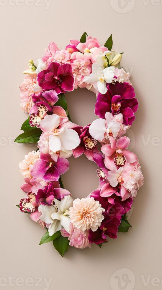 The number eight is made of flowers photo