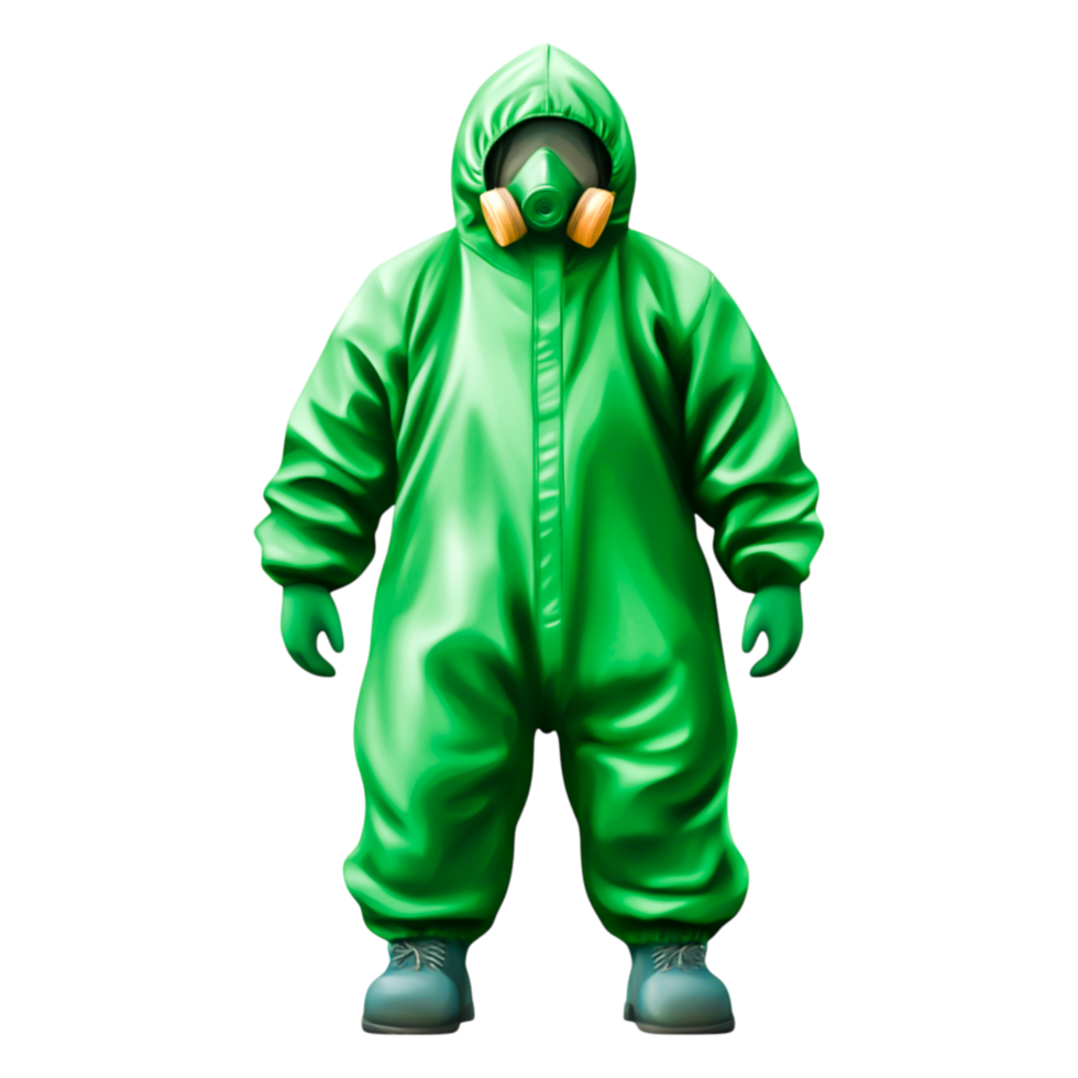 Person in Green Hazmat Suit with Gas Mask for Safety and Protection png