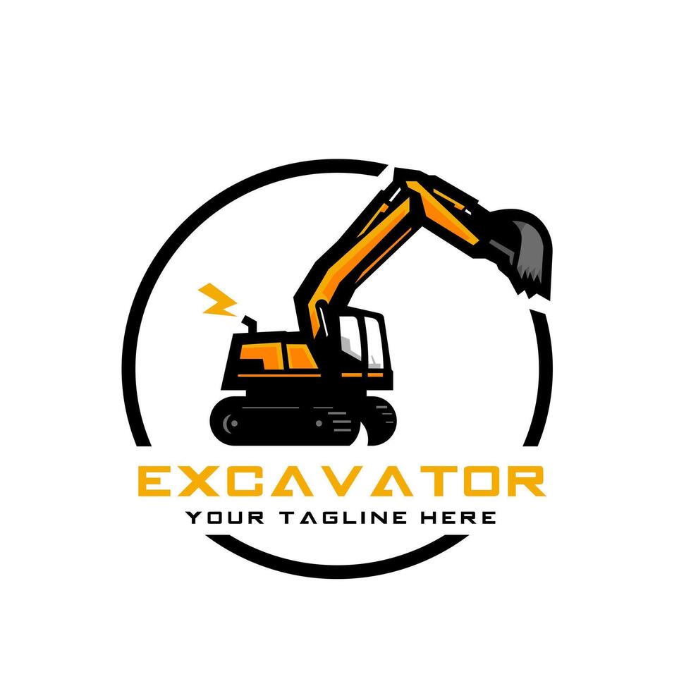 excavator on circle logo vector