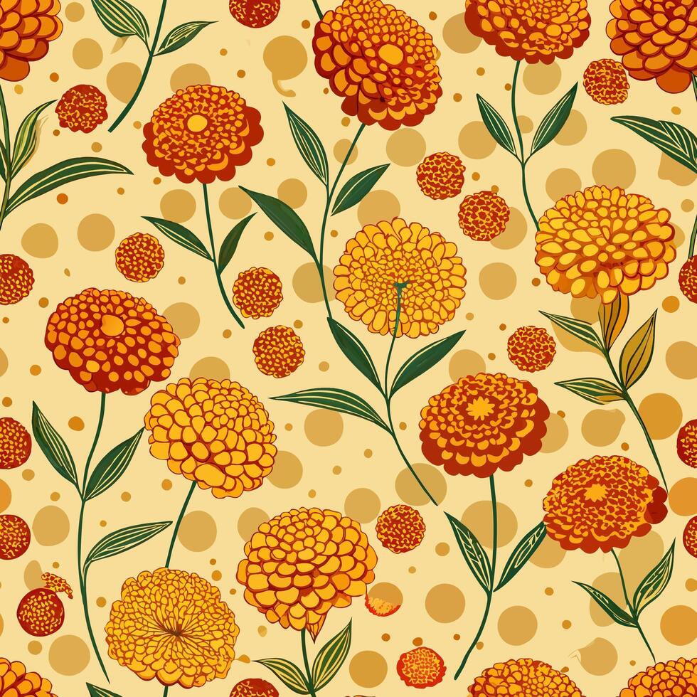 Scattered marigold pattern design floral art digital illustration warm tones abstract viewpoint vibrant aesthetics vector