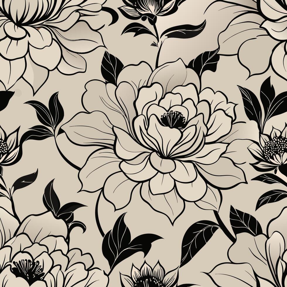 Exquisite floral patterns textile design seamless monochrome outlines artistic studio aesthetic imagery elegant concept vector