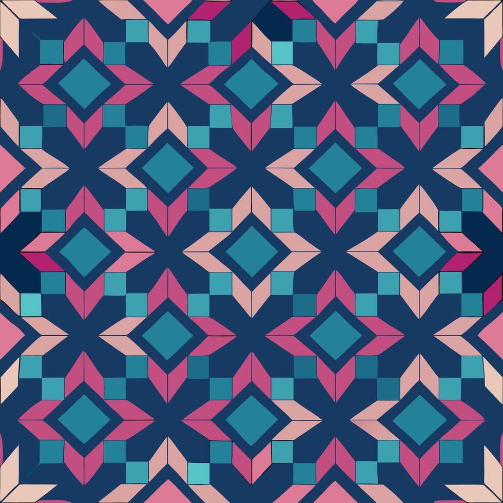 Seamless geometric patterns abstract art digital design vibrant colors top-down view modern aesthetics vector