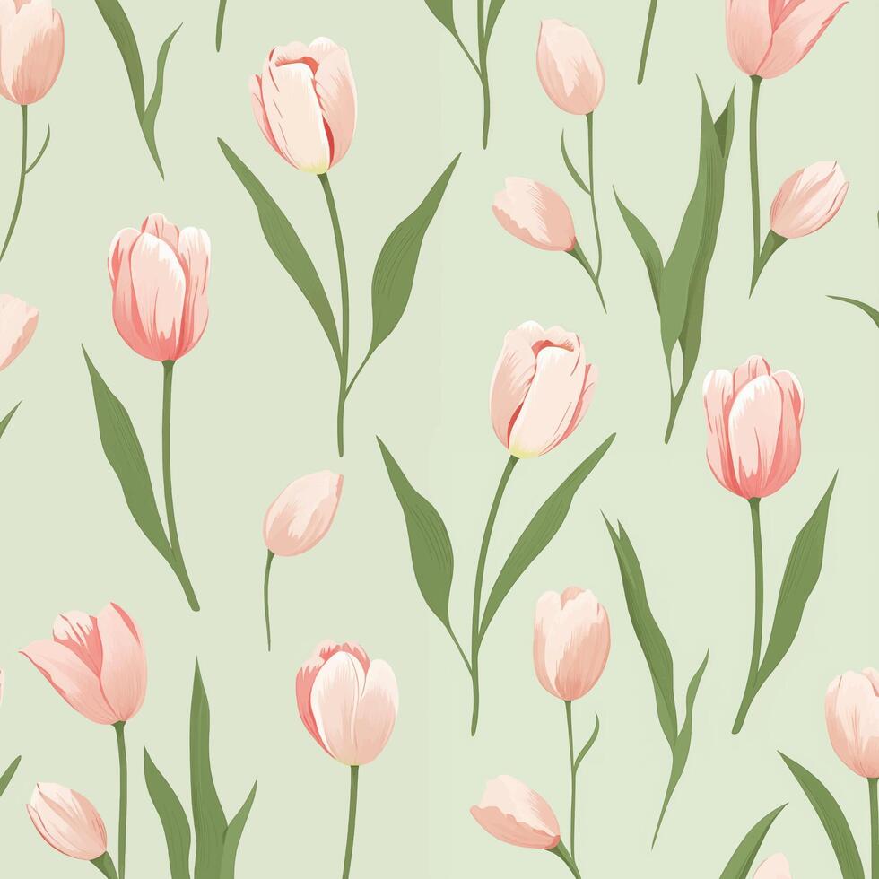 Elegant hand-drawn tulip pattern floral design inspiration soft green background visual art decorative concept vector
