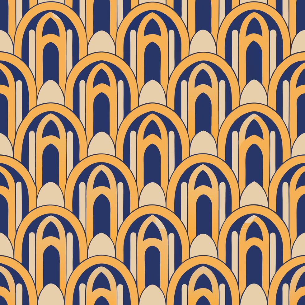 Seamless repeated abstract arch shapes modern design graphic art bold colors top-down view creativity unleashed vector