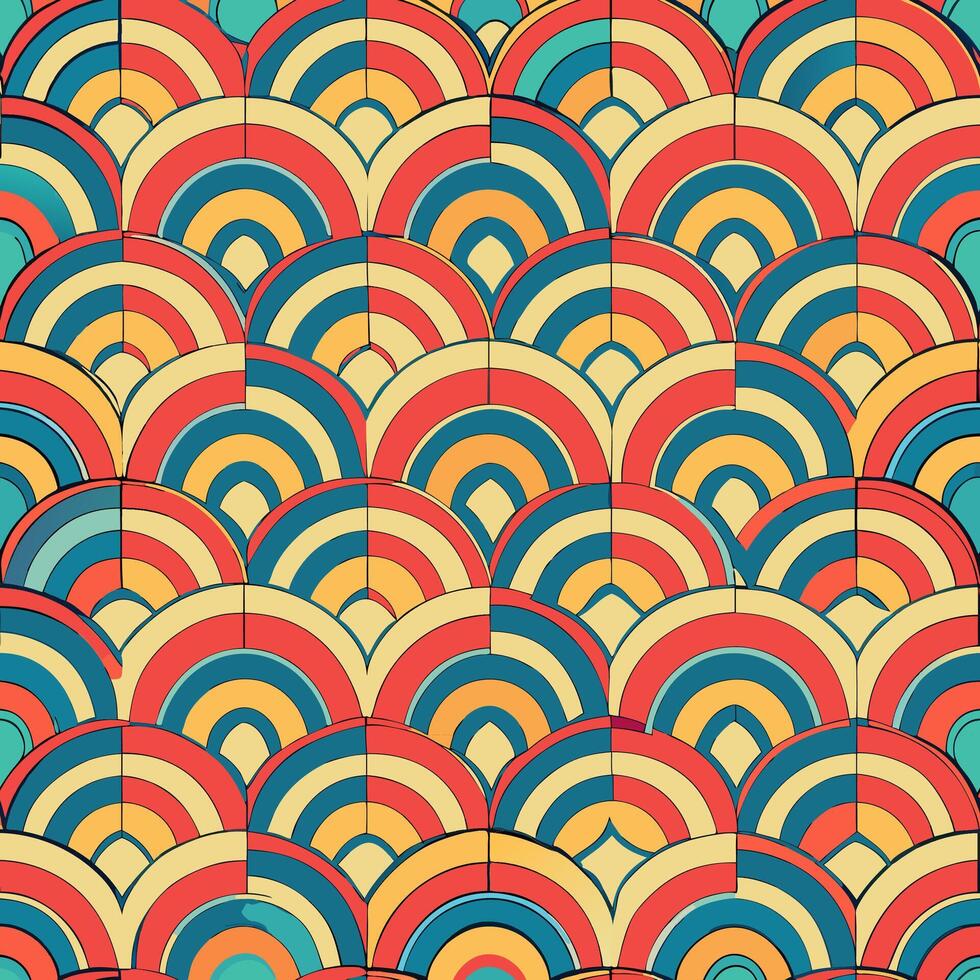 Seamless pattern of nested semicircles digital art vibrant colors modern design aesthetic view creative concept vector
