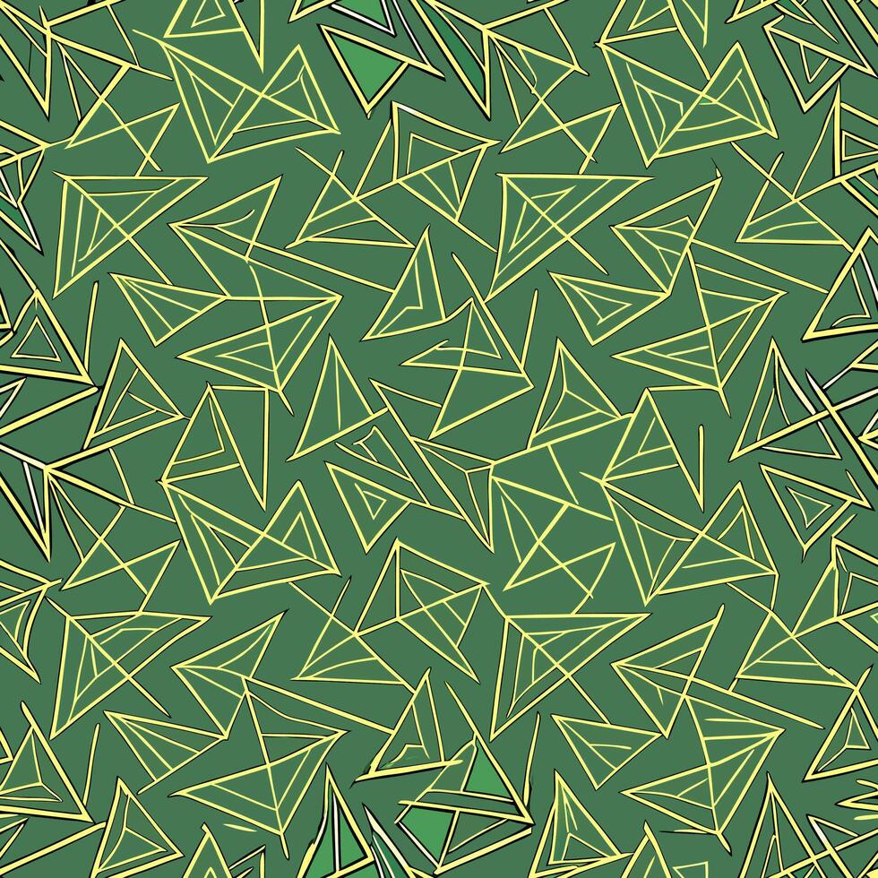 Seamless geometric triangles pattern green background digital design modern aesthetics abstract art visual harmony vector