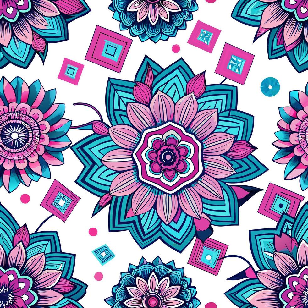 Neon floral design pattern abstract digital art colorful top-down view futuristic aesthetic vector