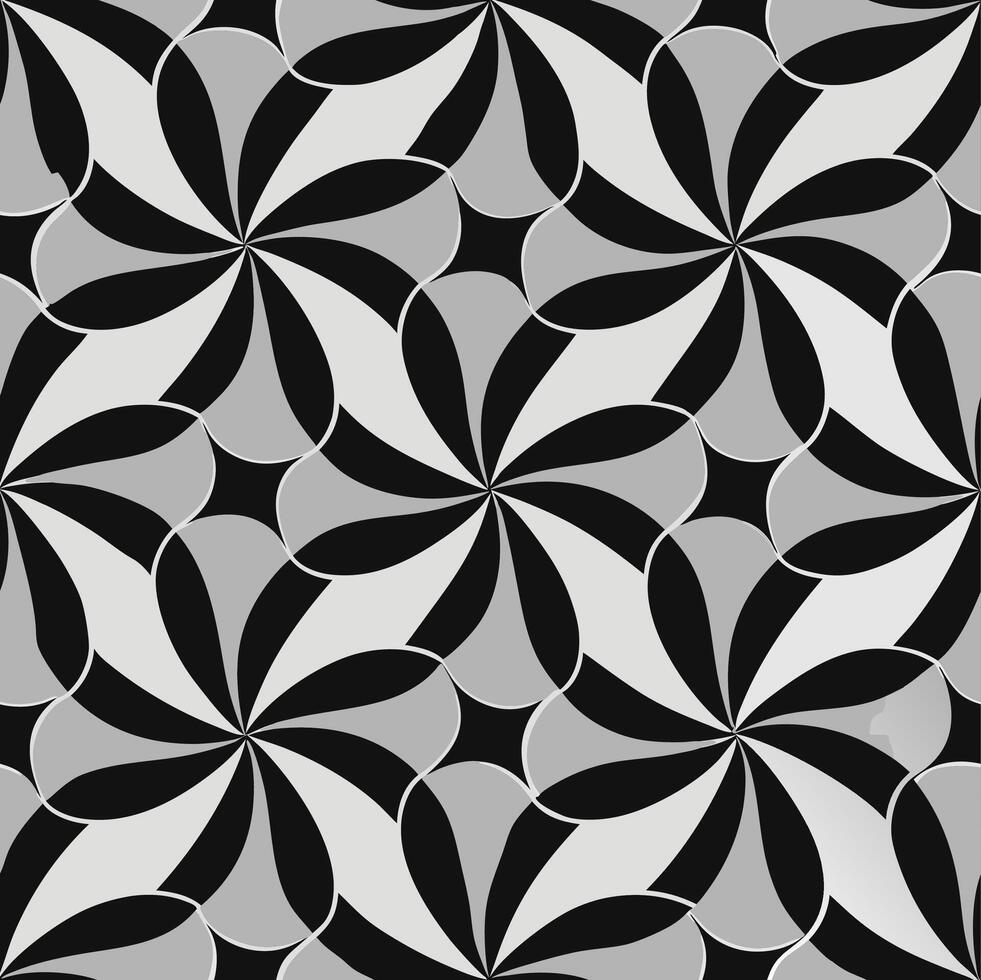 Dynamic abstract petal shapes pattern digital art monochrome design modern aesthetic top-down view seamless texture vector