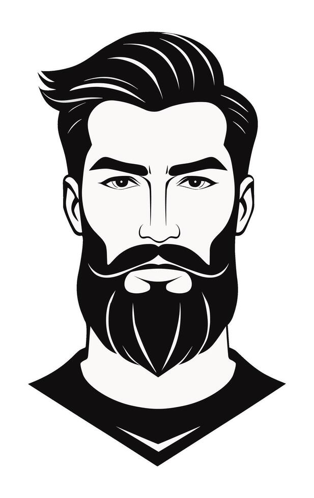 Man with verdi beard, handlebar mustache waxxed in a loose curl and side parted combed hair. Style of the 2000s vector
