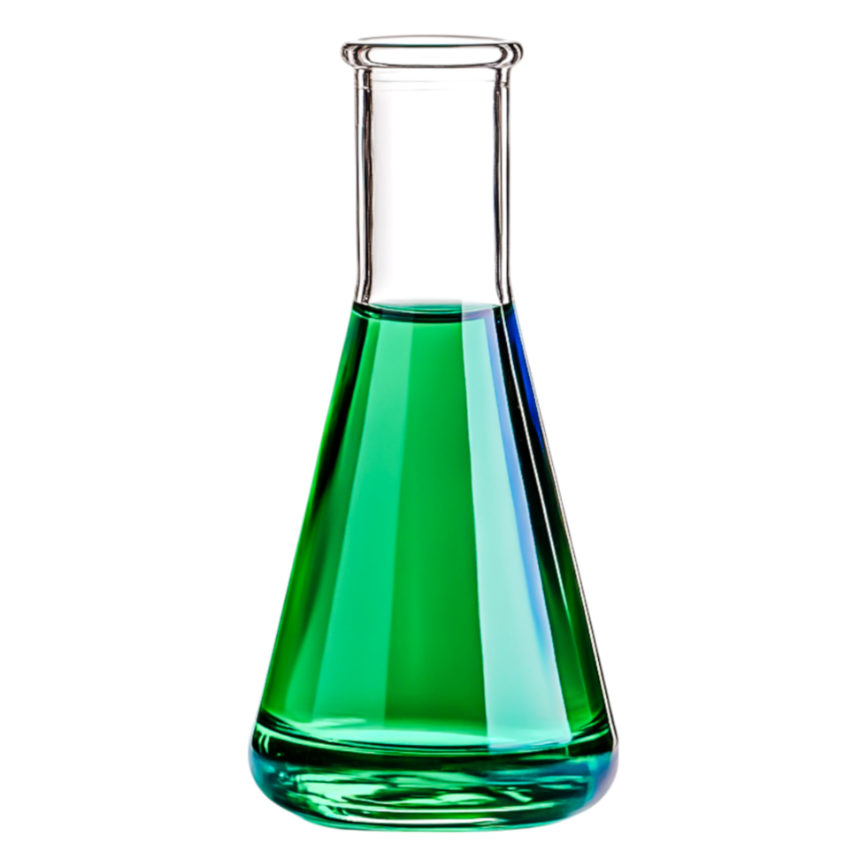 Green Liquid Science Experiment in Laboratory Flask for Chemistry Use png