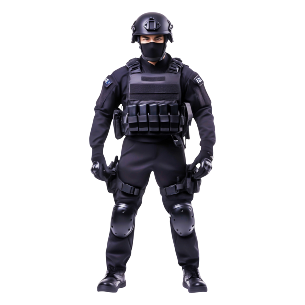 Realistic Action Figure of a Tactical Police Officer in Black Uniform png