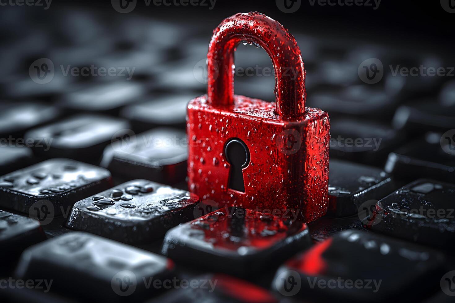 Cybersecurity Concept Red Lock on Wet Keyboard for Digital Protection Art photo