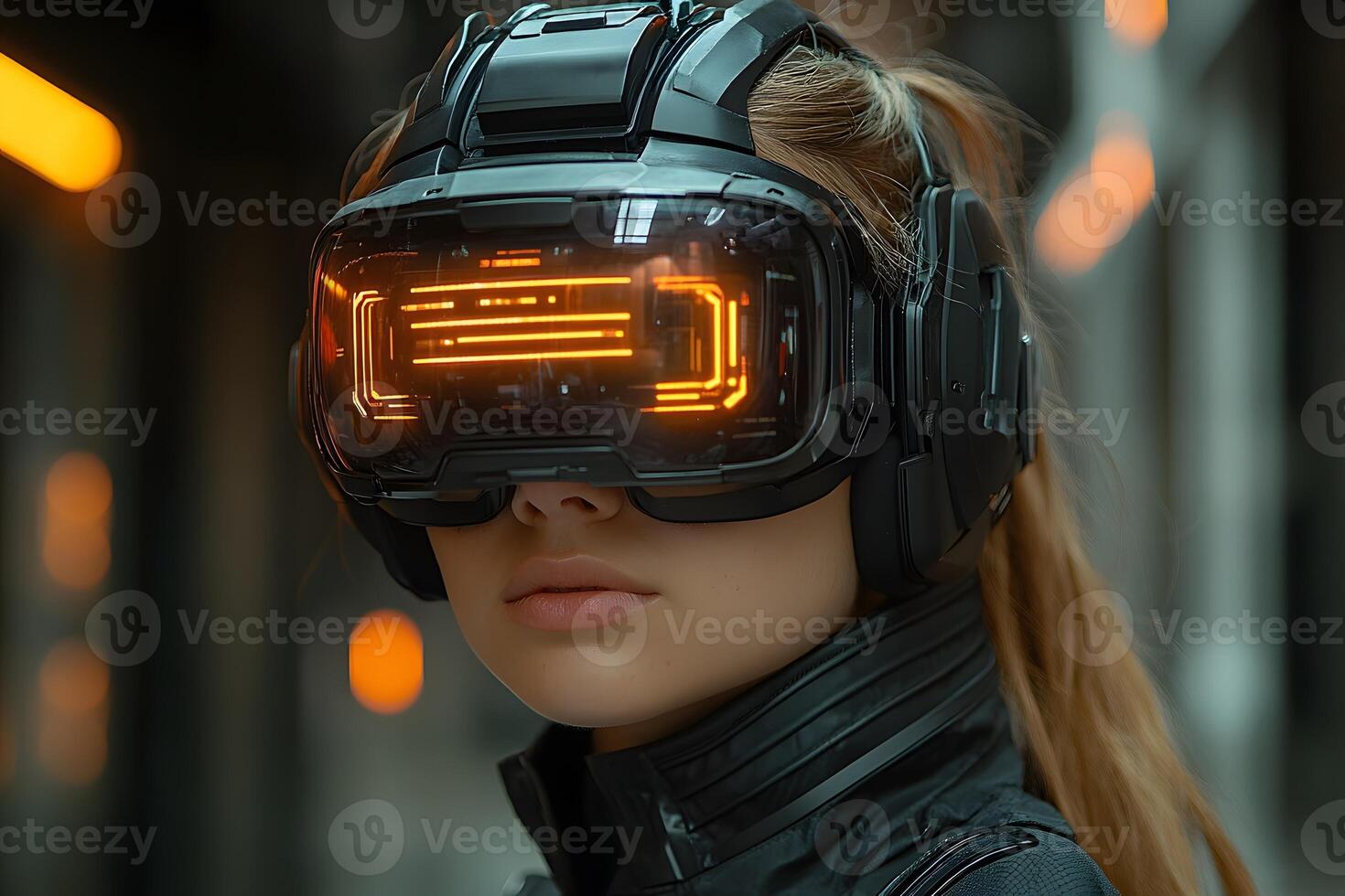 Futuristic Virtual Reality Experience with Advanced Technology Headset photo