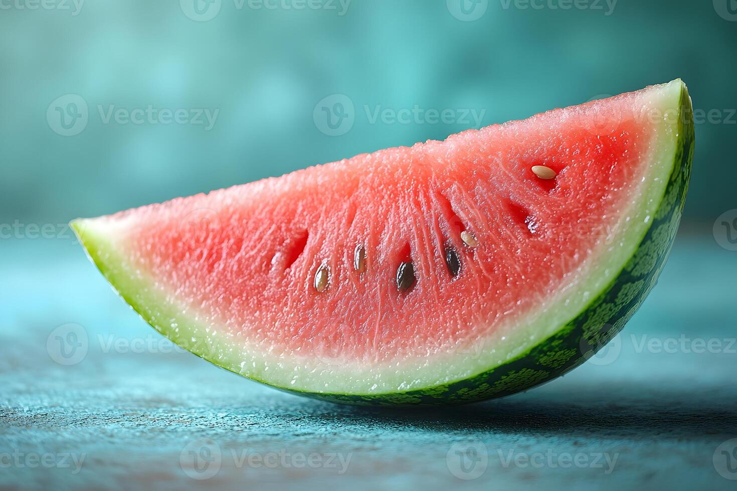 Juicy Watermelon Slice on Blue Surface for Refreshing Summer Concept Design photo