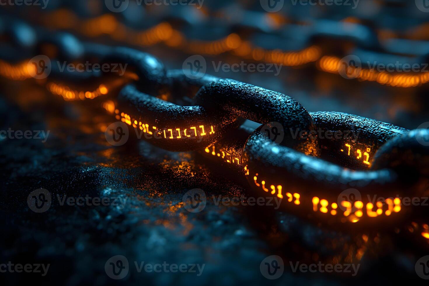 Blockchain Technology Concept with Glowing Digital Chains photo