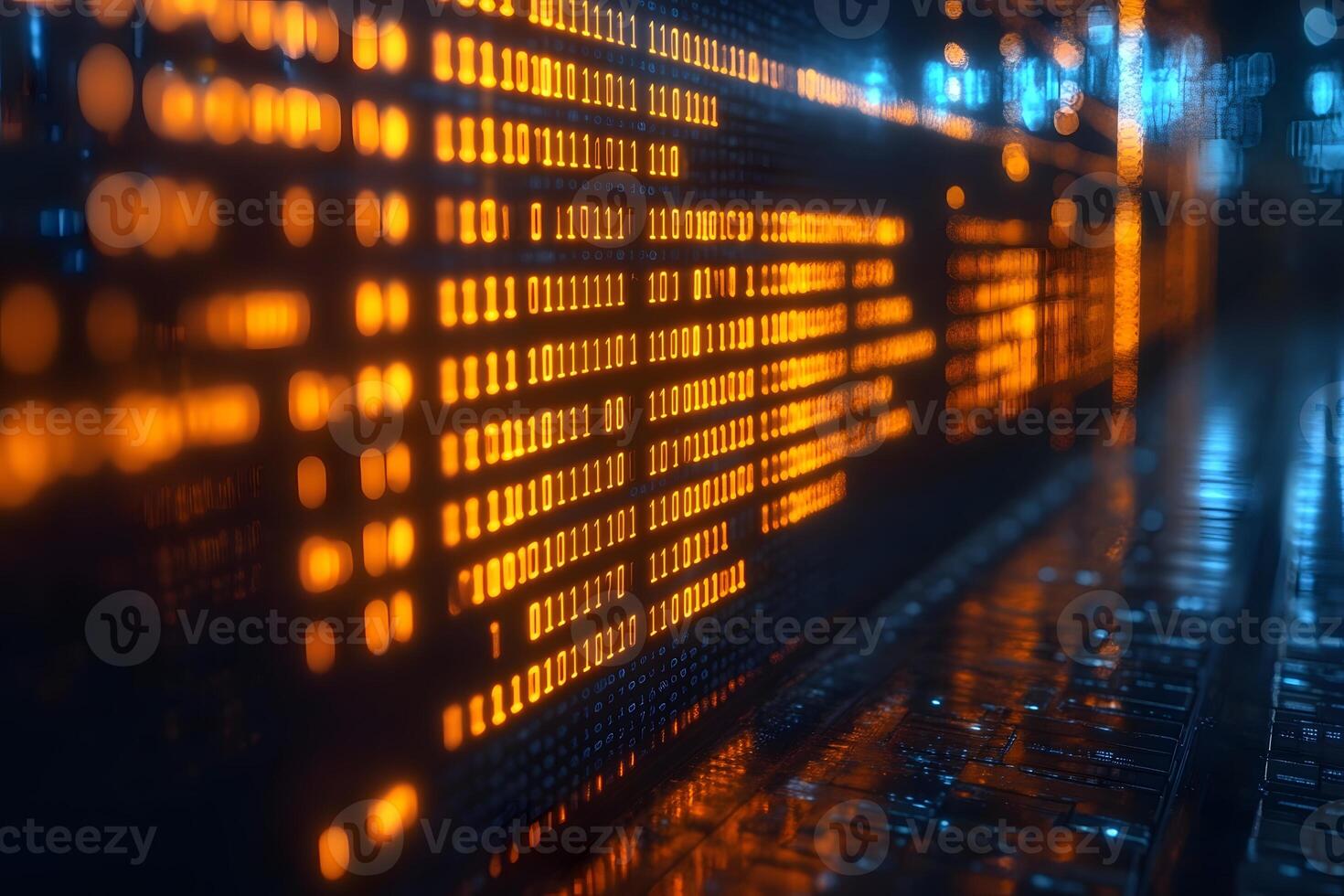 Futuristic Digital Display with Binary Code for Technology and Innovation Concepts photo