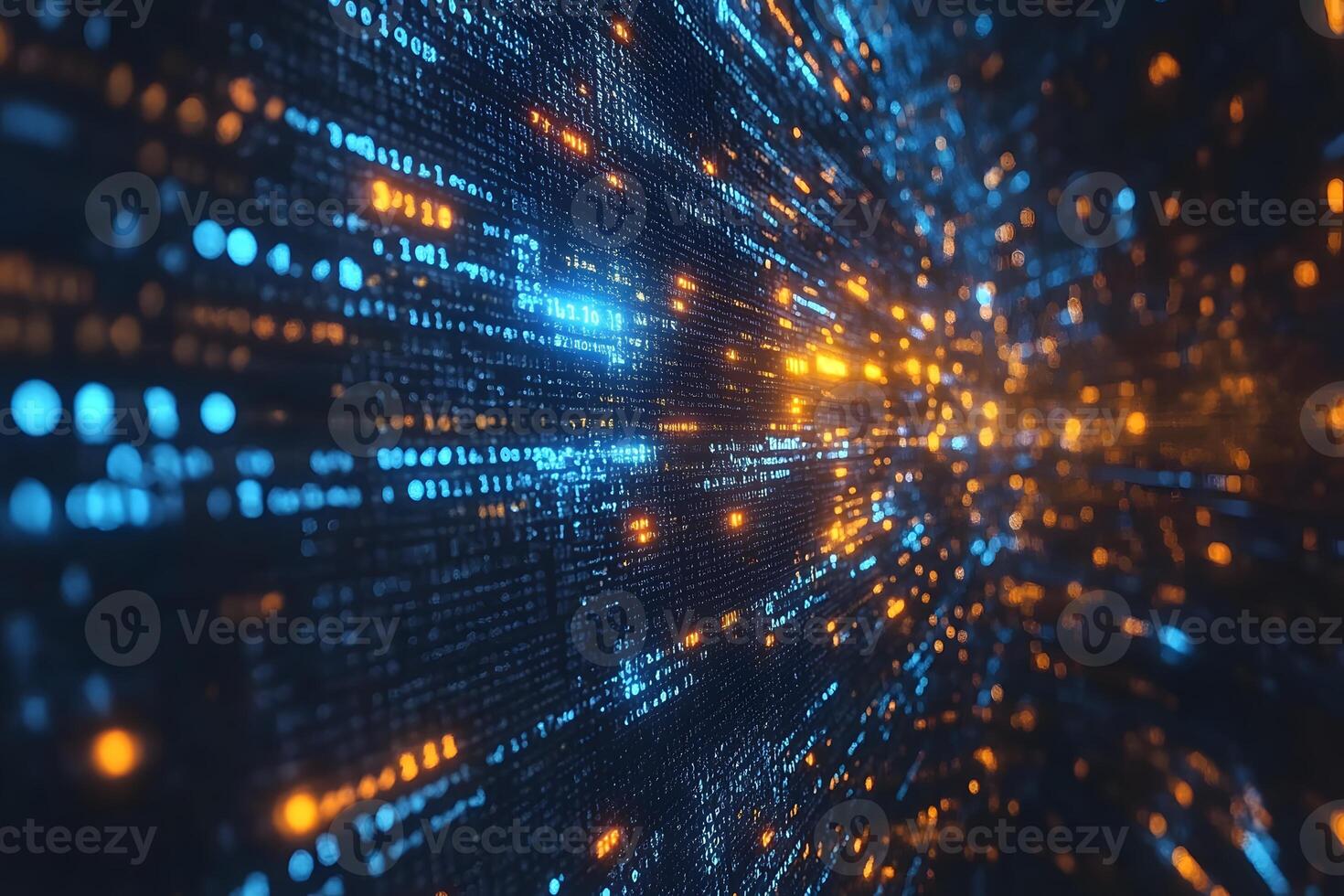 Futuristic Digital Technology Background with Blue and Orange Light Patterns for Innovation Design photo