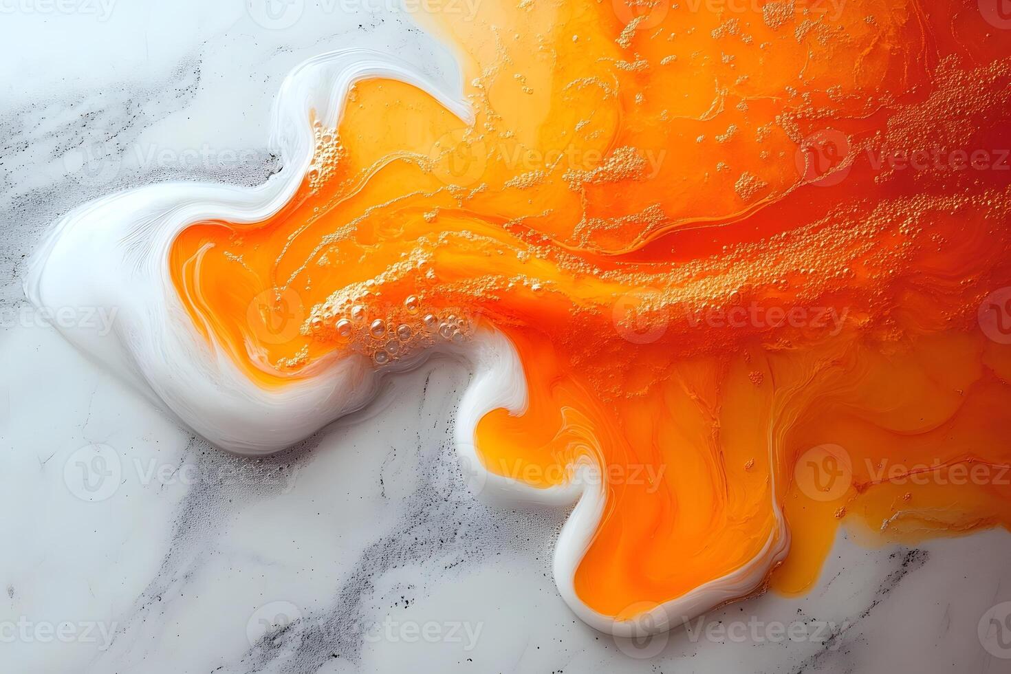 Abstract Fluid Art with Vibrant Orange and White on Marble Texture for Modern Interiors photo