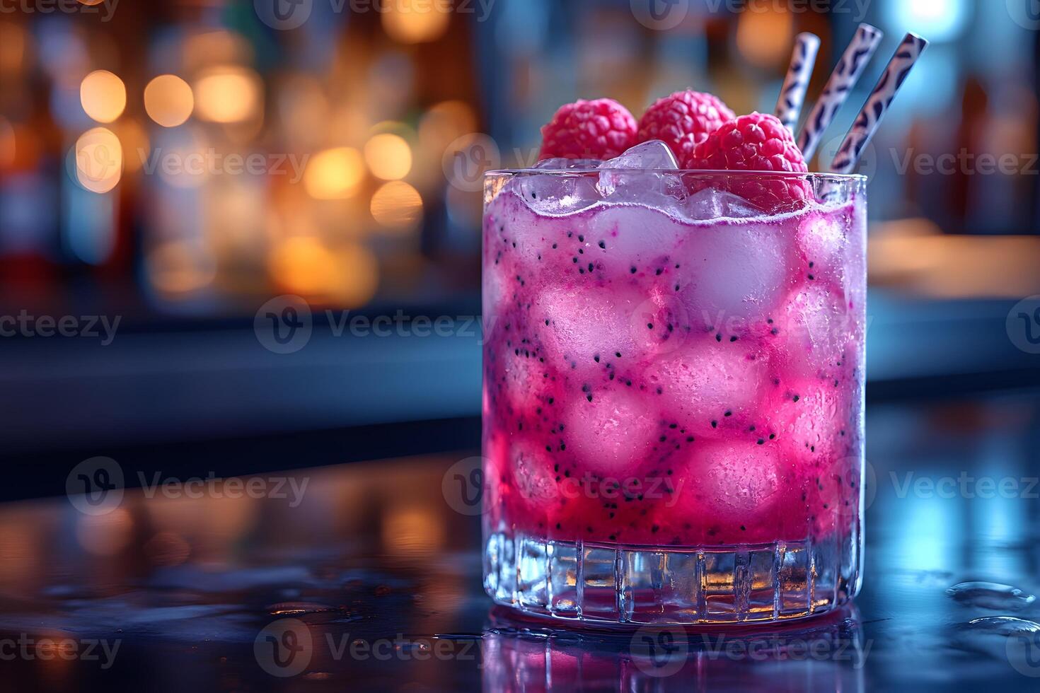 Refreshing Raspberry Dragon Fruit Cocktail with Ice for Summer Parties and Bar Menus photo