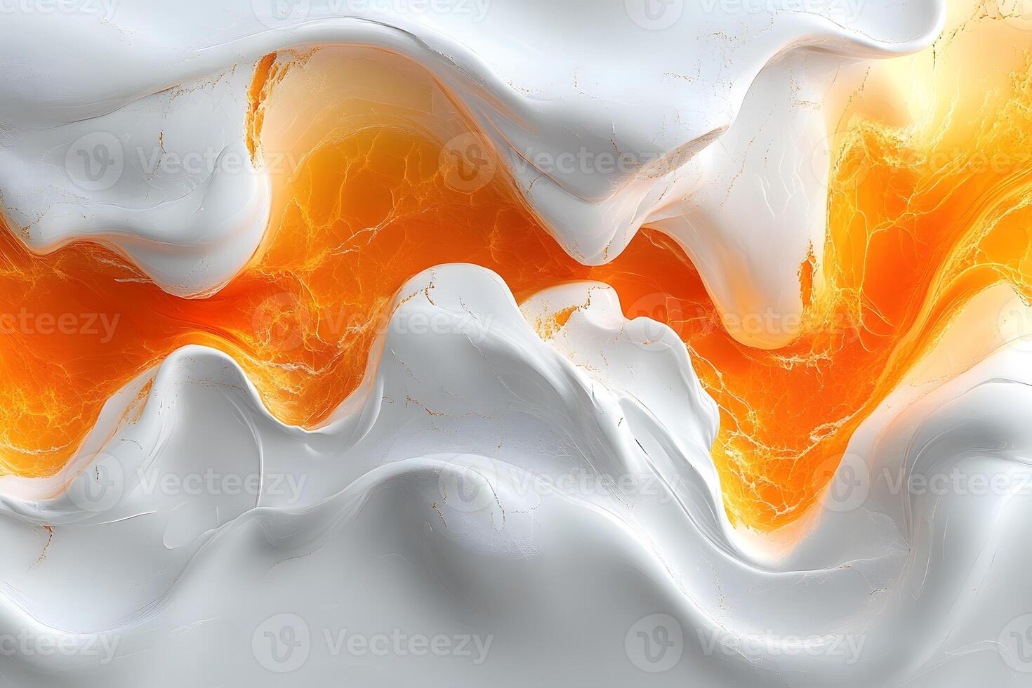 Abstract Fluid Dynamics Art Featuring Vivid Orange and White Waves photo